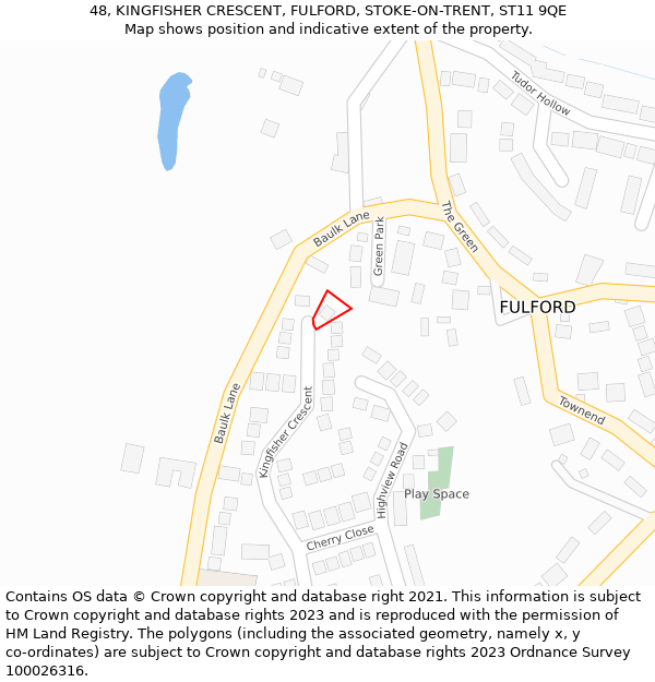 48, KINGFISHER CRESCENT, FULFORD, STOKE-ON-TRENT, ST11 9QE: Location map and indicative extent of plot