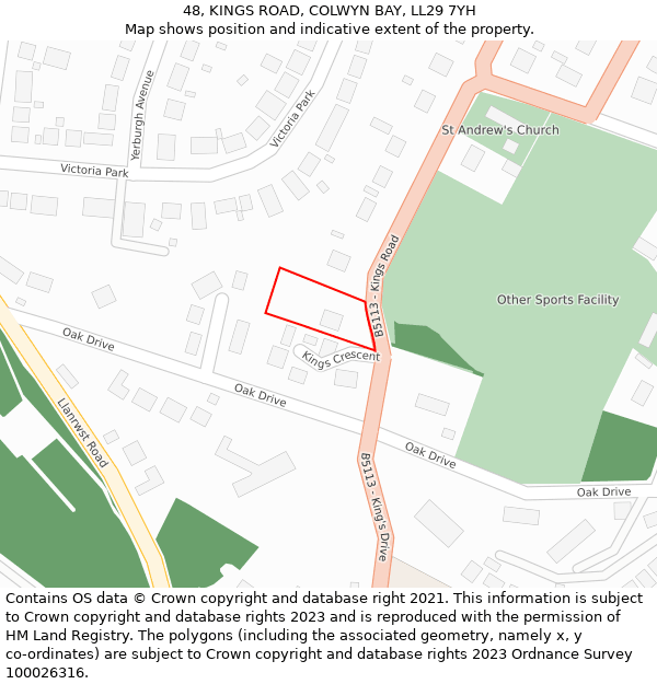 48, KINGS ROAD, COLWYN BAY, LL29 7YH: Location map and indicative extent of plot