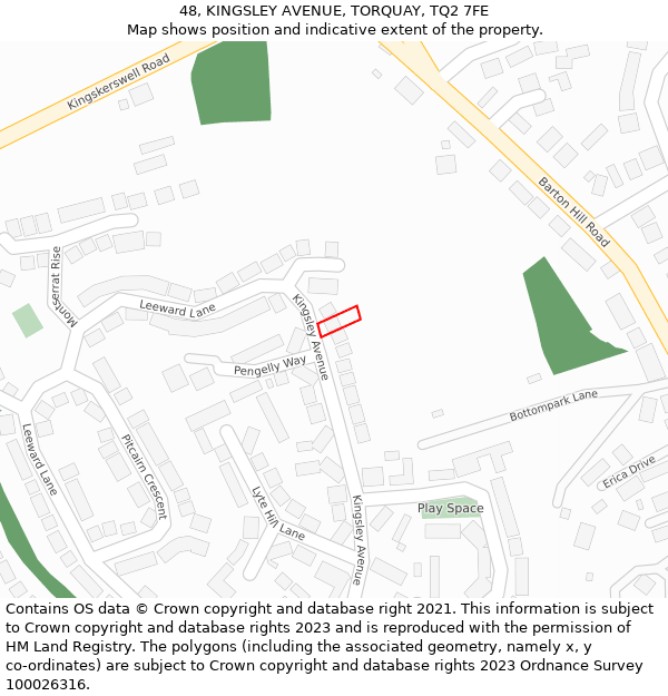 48, KINGSLEY AVENUE, TORQUAY, TQ2 7FE: Location map and indicative extent of plot