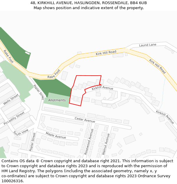 48, KIRKHILL AVENUE, HASLINGDEN, ROSSENDALE, BB4 6UB: Location map and indicative extent of plot