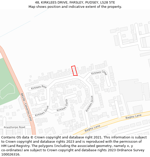48, KIRKLEES DRIVE, FARSLEY, PUDSEY, LS28 5TE: Location map and indicative extent of plot