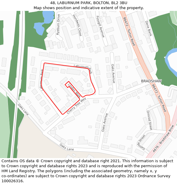 48, LABURNUM PARK, BOLTON, BL2 3BU: Location map and indicative extent of plot