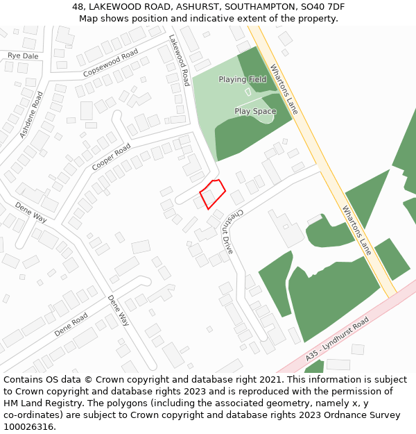 48, LAKEWOOD ROAD, ASHURST, SOUTHAMPTON, SO40 7DF: Location map and indicative extent of plot