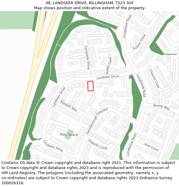 48, LANDSEER DRIVE, BILLINGHAM, TS23 3GF: Location map and indicative extent of plot