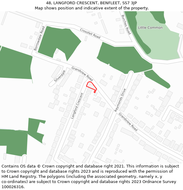 48, LANGFORD CRESCENT, BENFLEET, SS7 3JP: Location map and indicative extent of plot