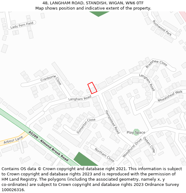 48, LANGHAM ROAD, STANDISH, WIGAN, WN6 0TF: Location map and indicative extent of plot