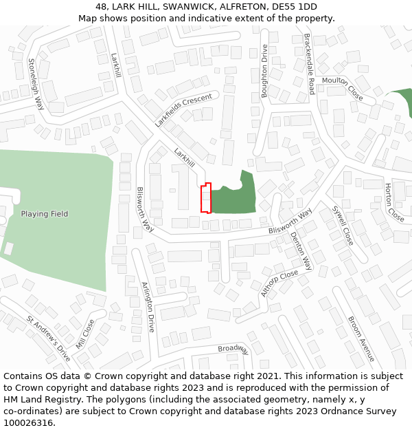 48, LARK HILL, SWANWICK, ALFRETON, DE55 1DD: Location map and indicative extent of plot