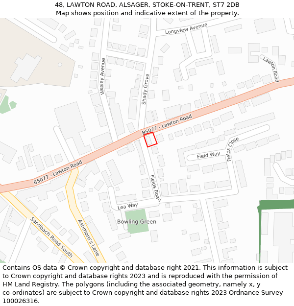 48, LAWTON ROAD, ALSAGER, STOKE-ON-TRENT, ST7 2DB: Location map and indicative extent of plot