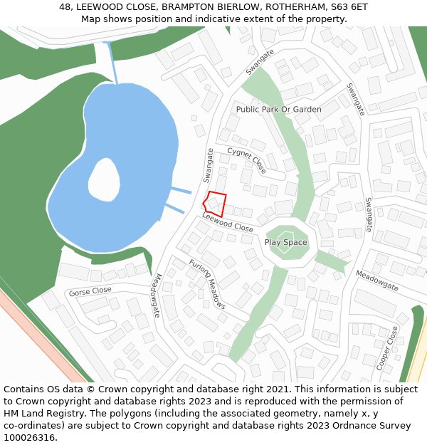 48, LEEWOOD CLOSE, BRAMPTON BIERLOW, ROTHERHAM, S63 6ET: Location map and indicative extent of plot