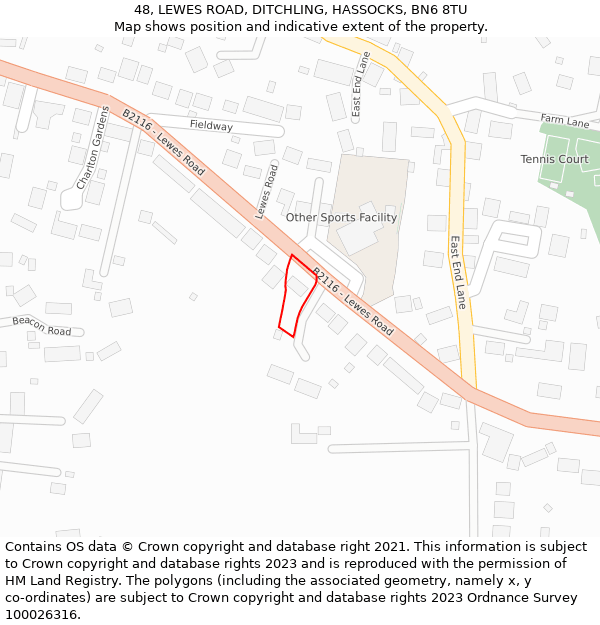 48, LEWES ROAD, DITCHLING, HASSOCKS, BN6 8TU: Location map and indicative extent of plot