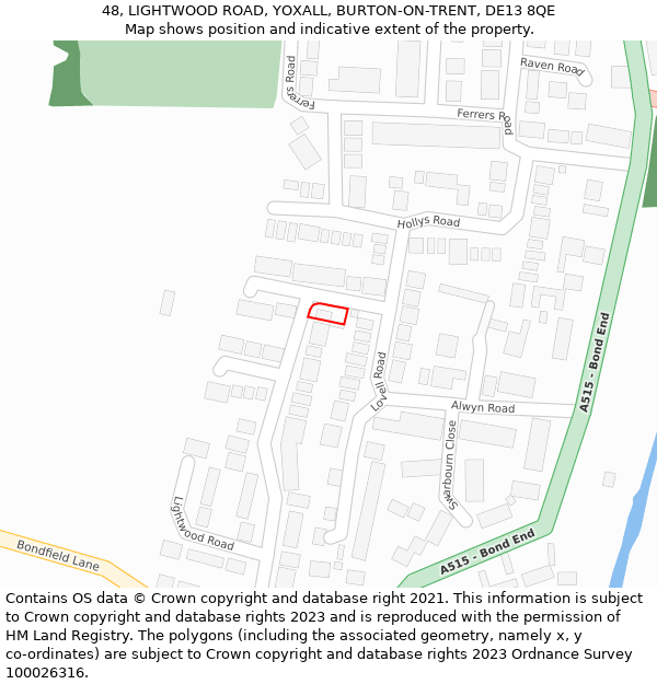 48, LIGHTWOOD ROAD, YOXALL, BURTON-ON-TRENT, DE13 8QE: Location map and indicative extent of plot