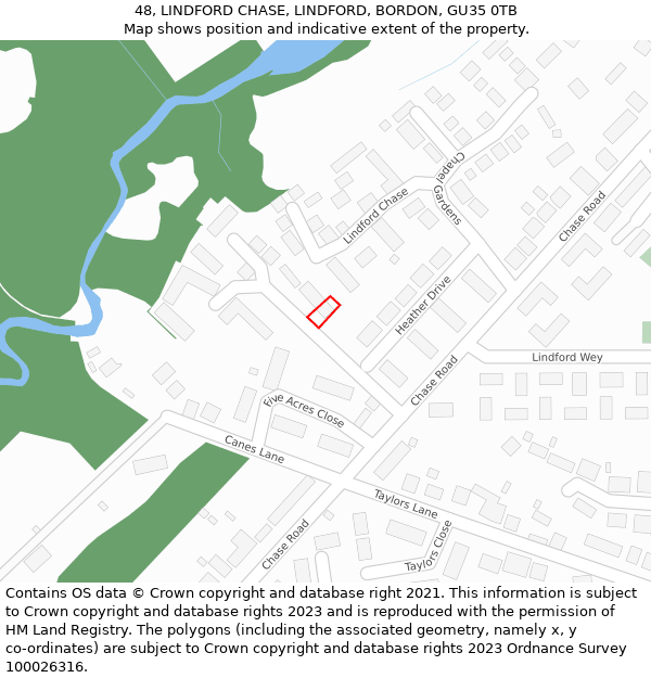 48, LINDFORD CHASE, LINDFORD, BORDON, GU35 0TB: Location map and indicative extent of plot