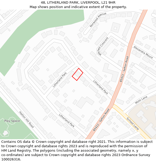 48, LITHERLAND PARK, LIVERPOOL, L21 9HR: Location map and indicative extent of plot