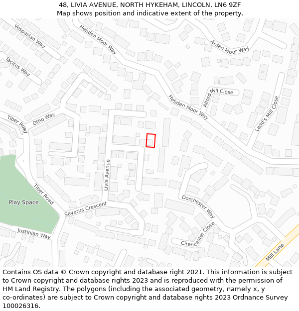 48, LIVIA AVENUE, NORTH HYKEHAM, LINCOLN, LN6 9ZF: Location map and indicative extent of plot