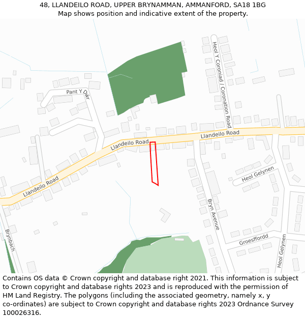 48, LLANDEILO ROAD, UPPER BRYNAMMAN, AMMANFORD, SA18 1BG: Location map and indicative extent of plot