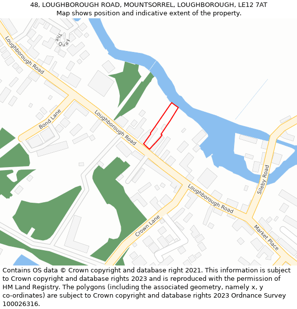 48, LOUGHBOROUGH ROAD, MOUNTSORREL, LOUGHBOROUGH, LE12 7AT: Location map and indicative extent of plot