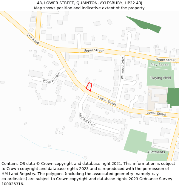 48, LOWER STREET, QUAINTON, AYLESBURY, HP22 4BJ: Location map and indicative extent of plot
