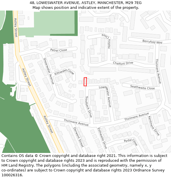 48, LOWESWATER AVENUE, ASTLEY, MANCHESTER, M29 7EG: Location map and indicative extent of plot