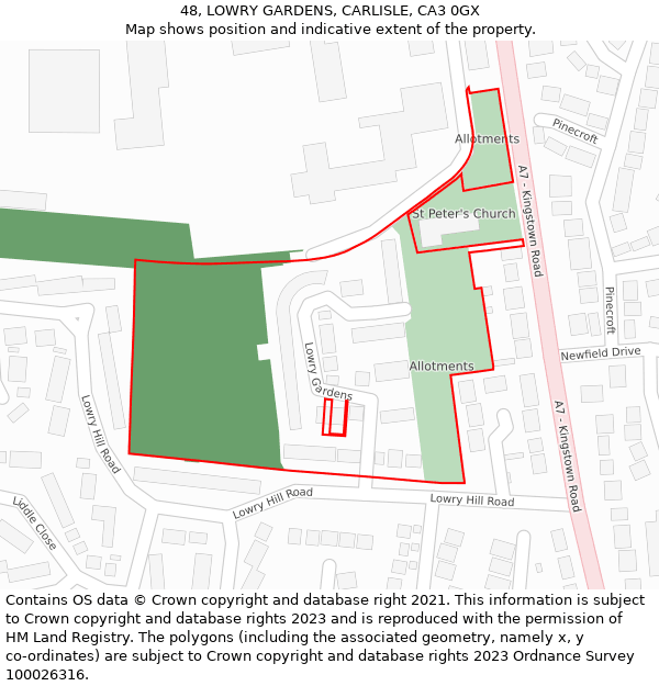 48, LOWRY GARDENS, CARLISLE, CA3 0GX: Location map and indicative extent of plot