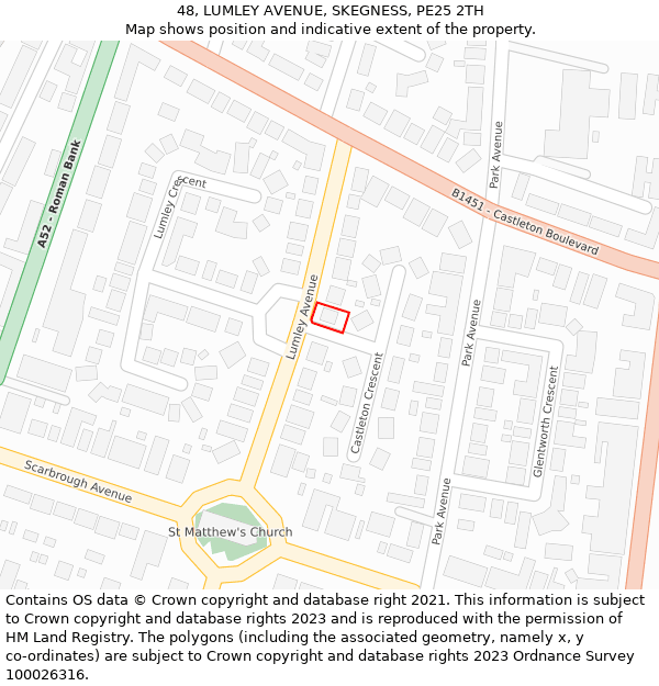 48, LUMLEY AVENUE, SKEGNESS, PE25 2TH: Location map and indicative extent of plot