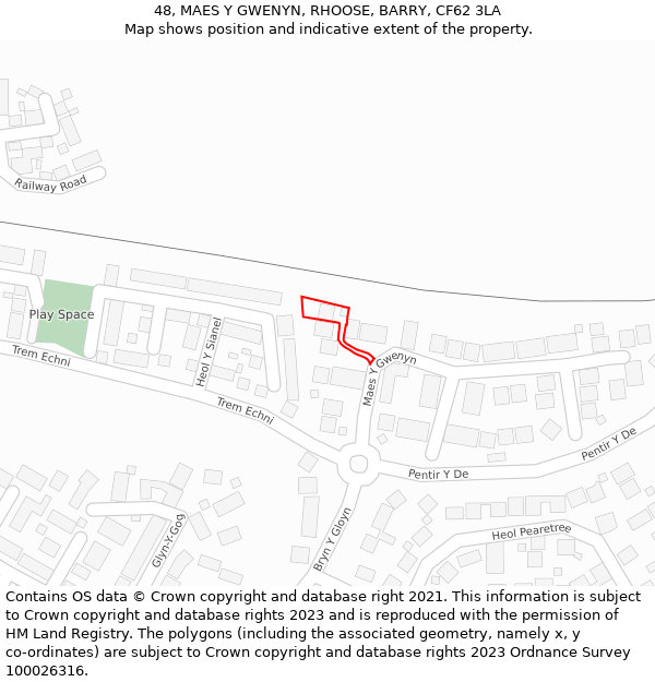 48, MAES Y GWENYN, RHOOSE, BARRY, CF62 3LA: Location map and indicative extent of plot