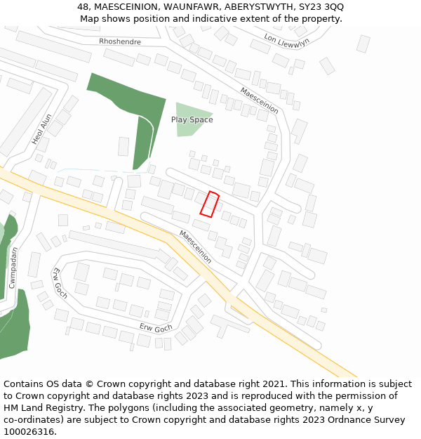 48, MAESCEINION, WAUNFAWR, ABERYSTWYTH, SY23 3QQ: Location map and indicative extent of plot