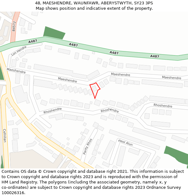 48, MAESHENDRE, WAUNFAWR, ABERYSTWYTH, SY23 3PS: Location map and indicative extent of plot