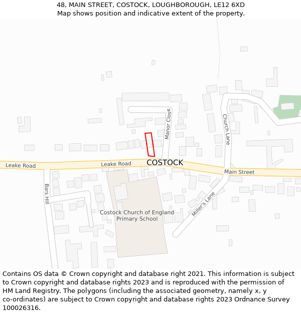 48, MAIN STREET, COSTOCK, LOUGHBOROUGH, LE12 6XD: Location map and indicative extent of plot