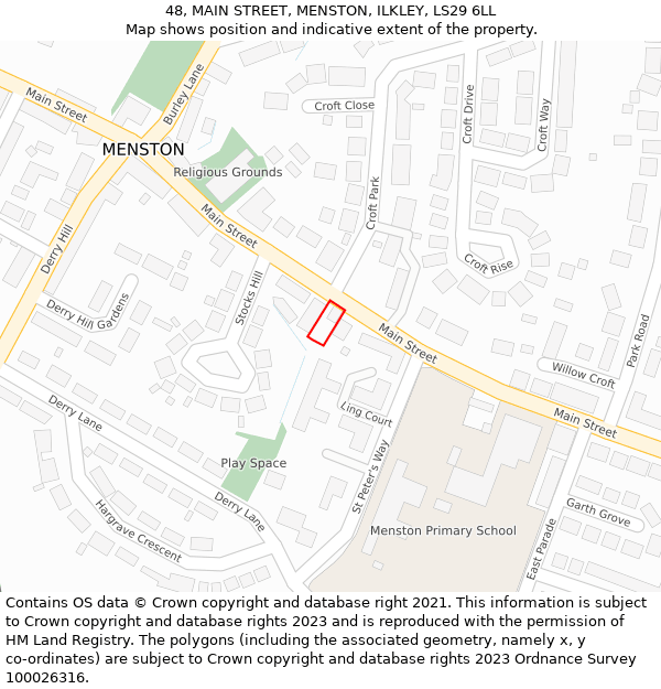 48, MAIN STREET, MENSTON, ILKLEY, LS29 6LL: Location map and indicative extent of plot