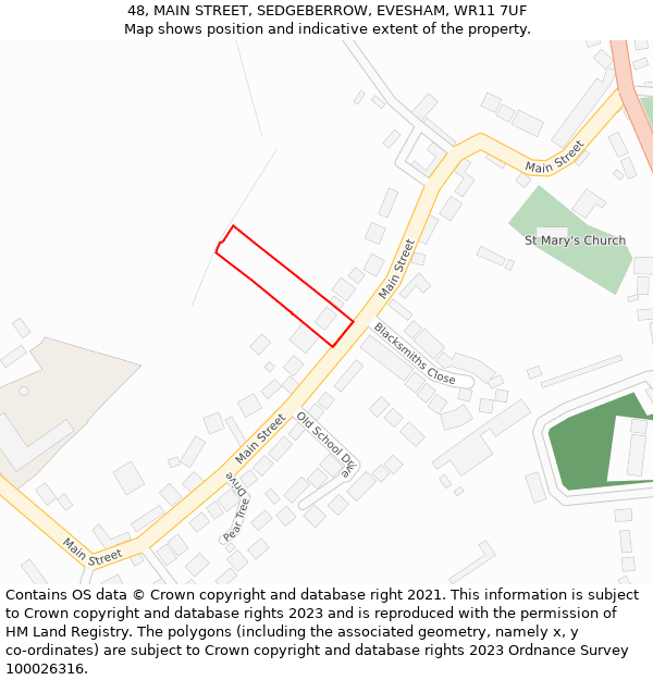 48, MAIN STREET, SEDGEBERROW, EVESHAM, WR11 7UF: Location map and indicative extent of plot