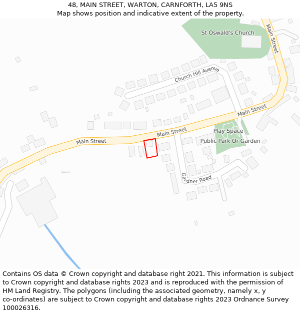 48, MAIN STREET, WARTON, CARNFORTH, LA5 9NS: Location map and indicative extent of plot