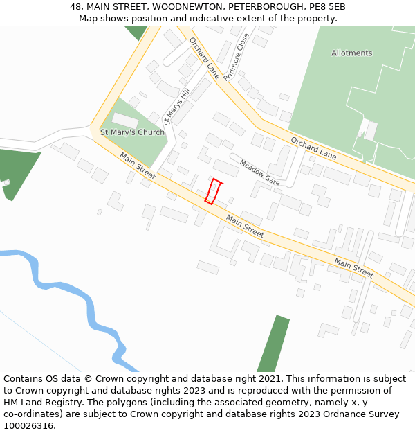 48, MAIN STREET, WOODNEWTON, PETERBOROUGH, PE8 5EB: Location map and indicative extent of plot