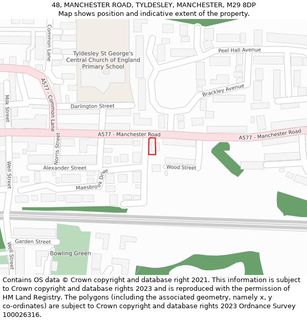 48, MANCHESTER ROAD, TYLDESLEY, MANCHESTER, M29 8DP: Location map and indicative extent of plot