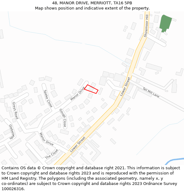 48, MANOR DRIVE, MERRIOTT, TA16 5PB: Location map and indicative extent of plot