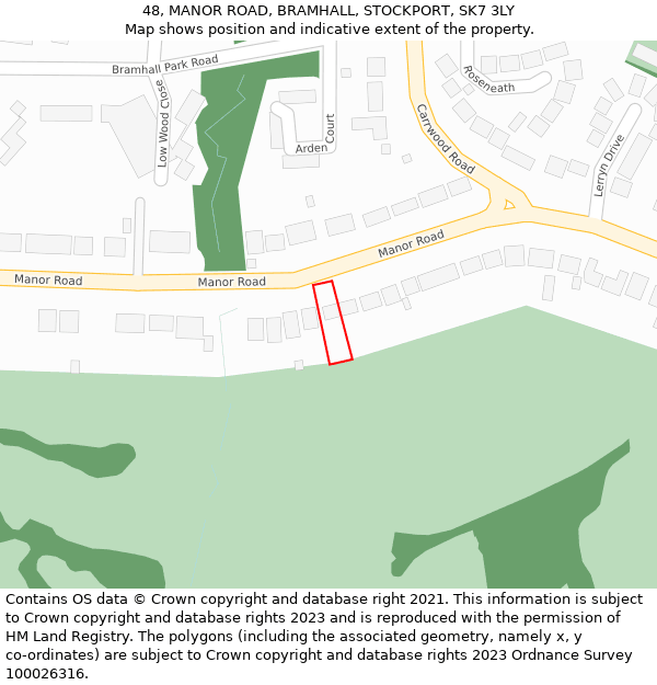 48, MANOR ROAD, BRAMHALL, STOCKPORT, SK7 3LY: Location map and indicative extent of plot