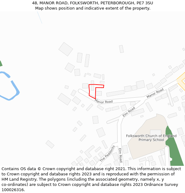 48, MANOR ROAD, FOLKSWORTH, PETERBOROUGH, PE7 3SU: Location map and indicative extent of plot