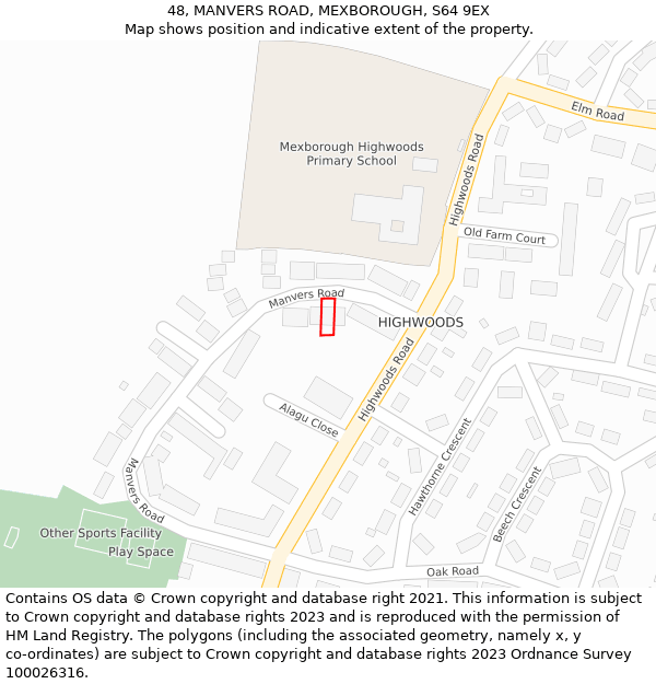 48, MANVERS ROAD, MEXBOROUGH, S64 9EX: Location map and indicative extent of plot