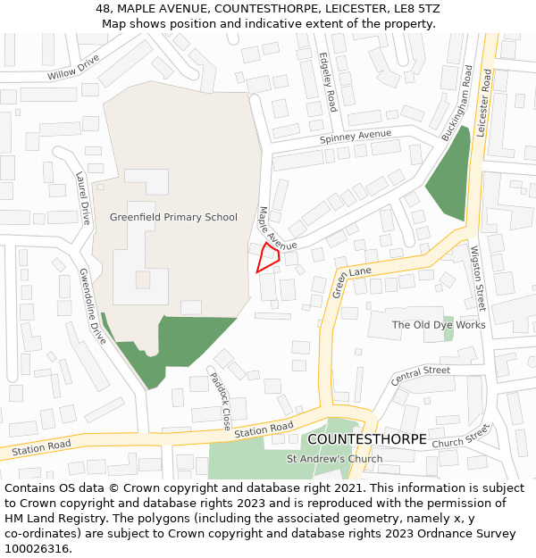 48, MAPLE AVENUE, COUNTESTHORPE, LEICESTER, LE8 5TZ: Location map and indicative extent of plot