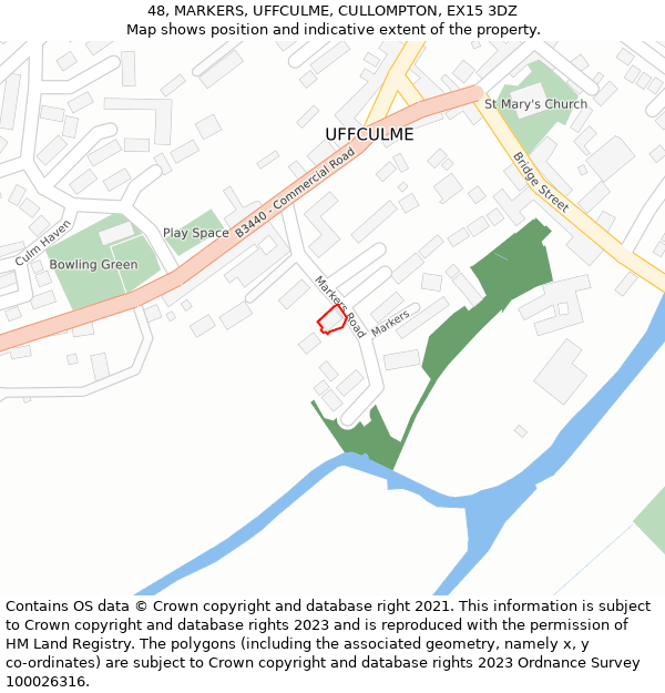 48, MARKERS, UFFCULME, CULLOMPTON, EX15 3DZ: Location map and indicative extent of plot