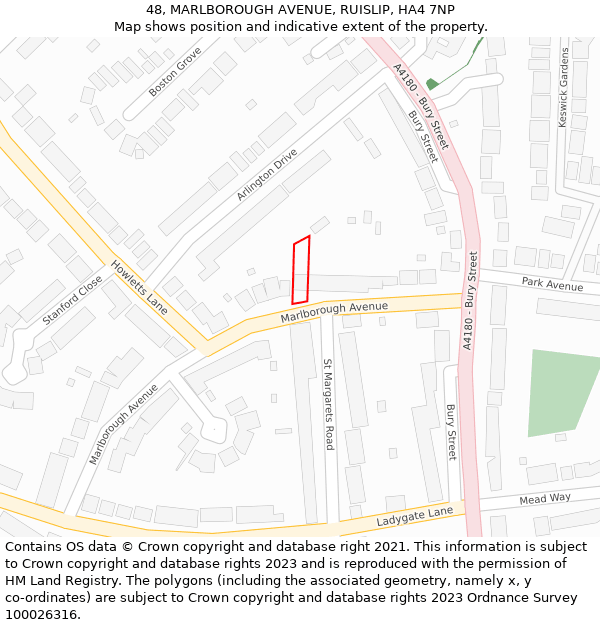 48, MARLBOROUGH AVENUE, RUISLIP, HA4 7NP: Location map and indicative extent of plot