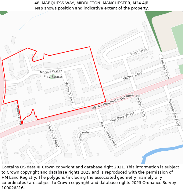 48, MARQUESS WAY, MIDDLETON, MANCHESTER, M24 4JR: Location map and indicative extent of plot