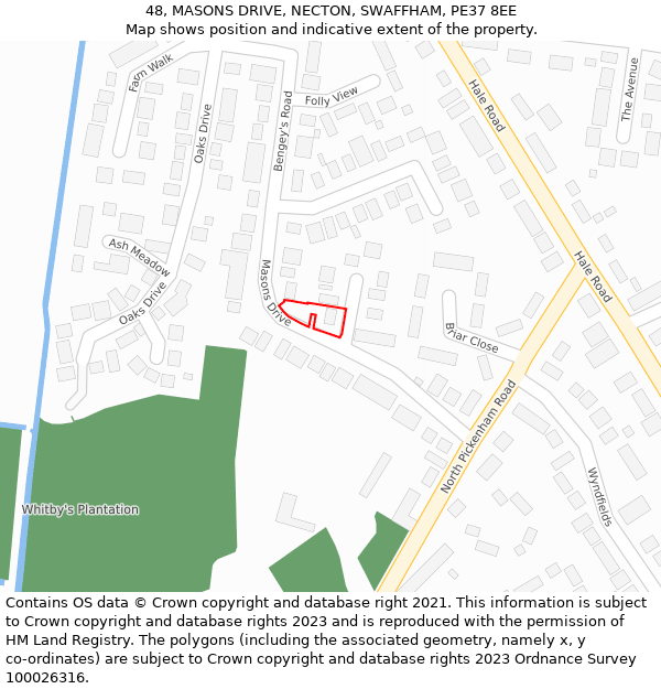 48, MASONS DRIVE, NECTON, SWAFFHAM, PE37 8EE: Location map and indicative extent of plot