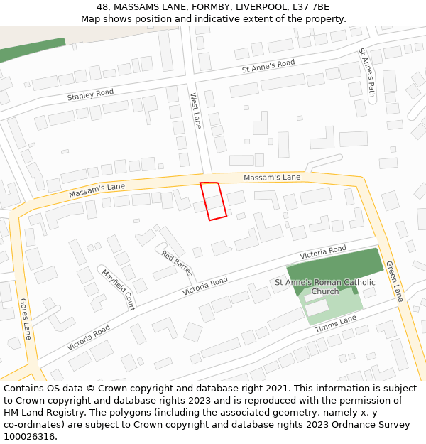 48, MASSAMS LANE, FORMBY, LIVERPOOL, L37 7BE: Location map and indicative extent of plot