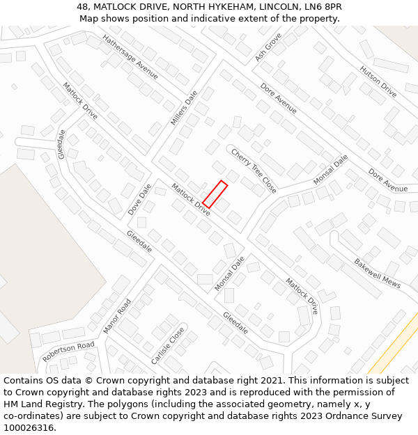 48, MATLOCK DRIVE, NORTH HYKEHAM, LINCOLN, LN6 8PR: Location map and indicative extent of plot