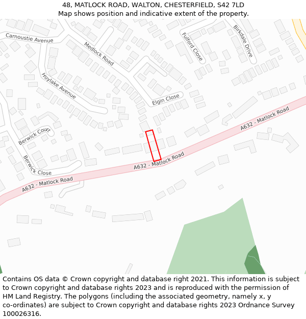 48, MATLOCK ROAD, WALTON, CHESTERFIELD, S42 7LD: Location map and indicative extent of plot