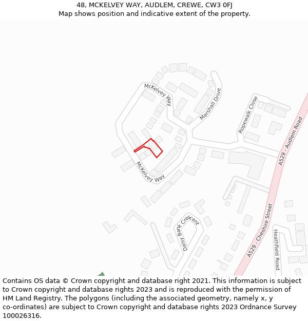 48, MCKELVEY WAY, AUDLEM, CREWE, CW3 0FJ: Location map and indicative extent of plot