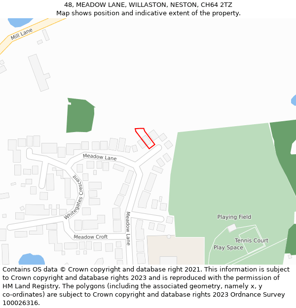 48, MEADOW LANE, WILLASTON, NESTON, CH64 2TZ: Location map and indicative extent of plot