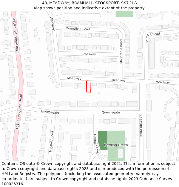 48, MEADWAY, BRAMHALL, STOCKPORT, SK7 1LA: Location map and indicative extent of plot