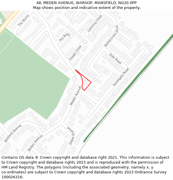 48, MEDEN AVENUE, WARSOP, MANSFIELD, NG20 0PP: Location map and indicative extent of plot