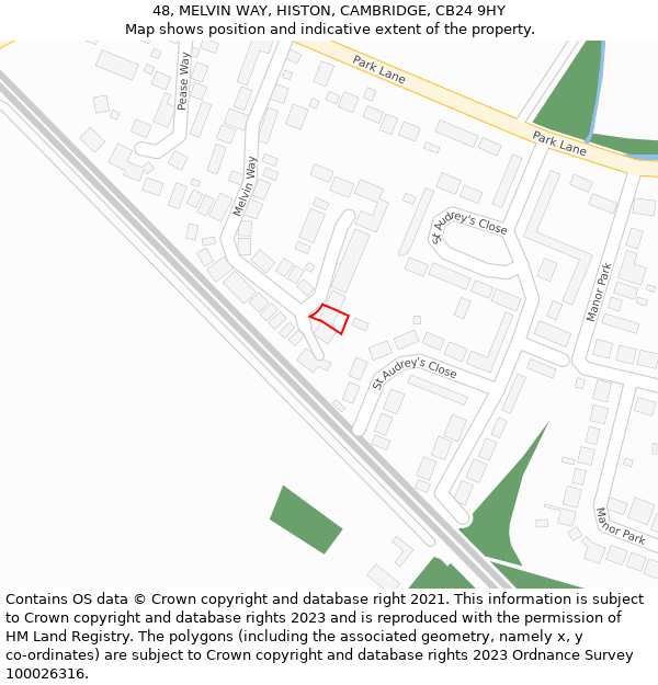 48, MELVIN WAY, HISTON, CAMBRIDGE, CB24 9HY: Location map and indicative extent of plot